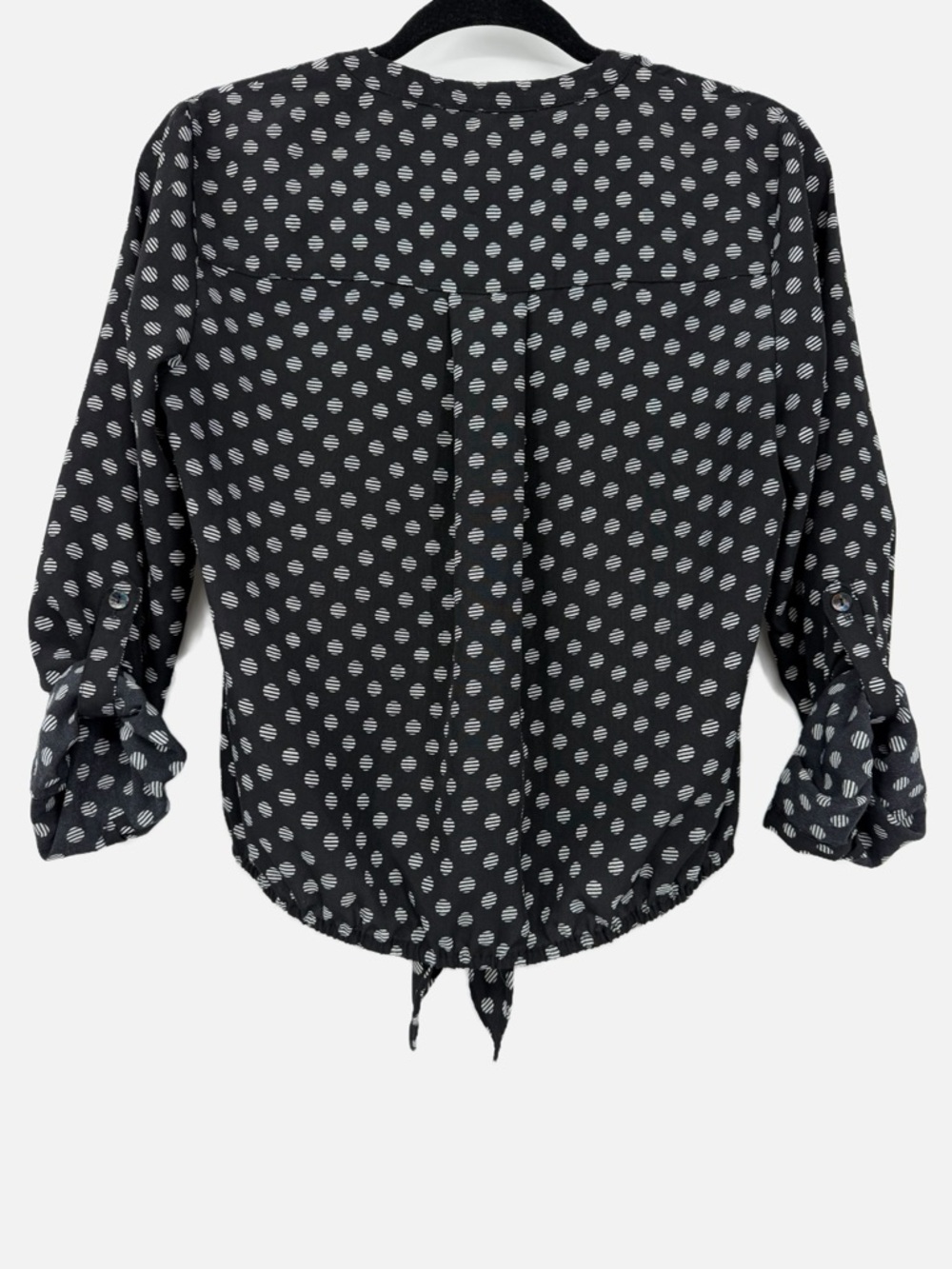 Chico’s Black & White Polka Dot Tie Front Blouse Size 0 Small - Picture 2 of 9